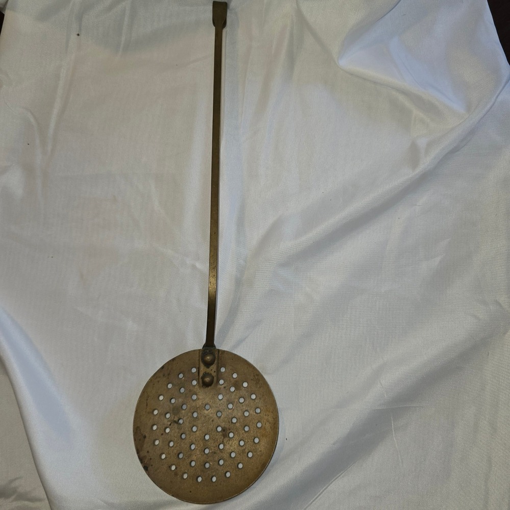 Vintage B&M Douro Brass Skimmer Spoon Strainer Kitchen  Cooking Tool Primitive